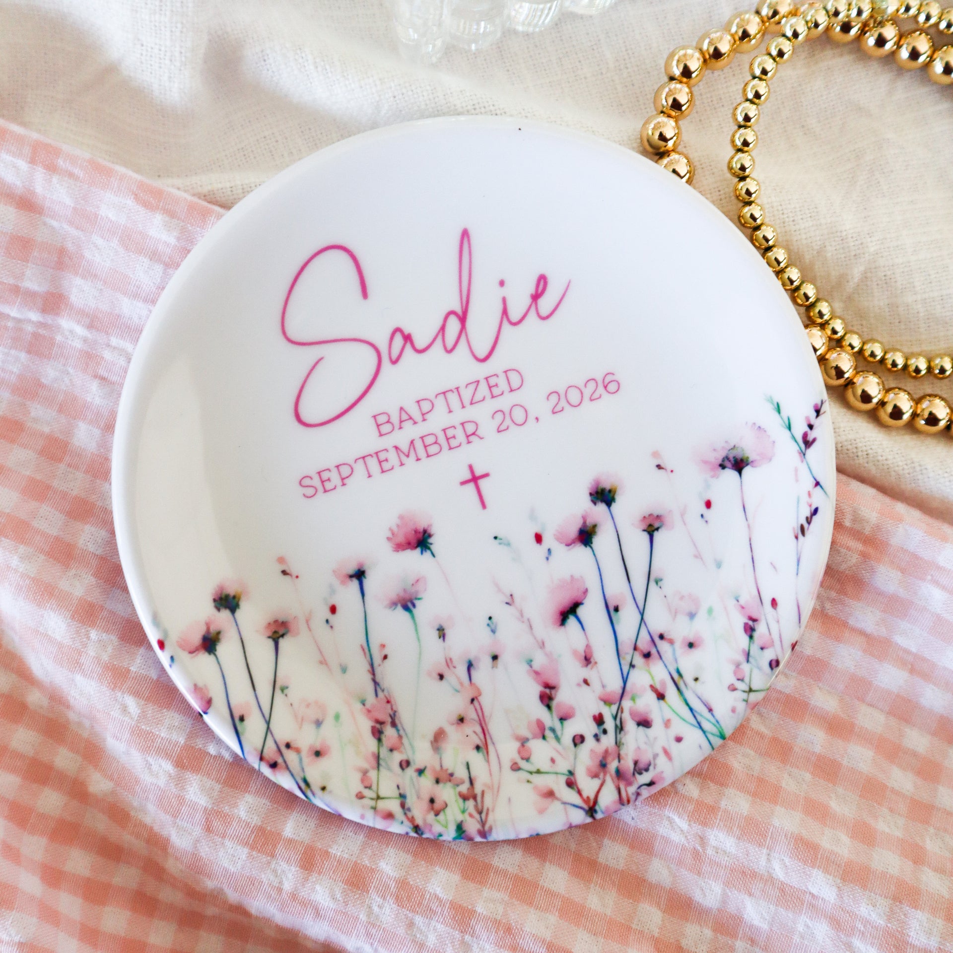 Custom Baptism Ring Dish, Personalized Christening Gift for Girls, Ceramic Blessing Keepsake, Baby Dedication Trinket Bowl, First Communion Gift, Goddaughter Gift from Godmother