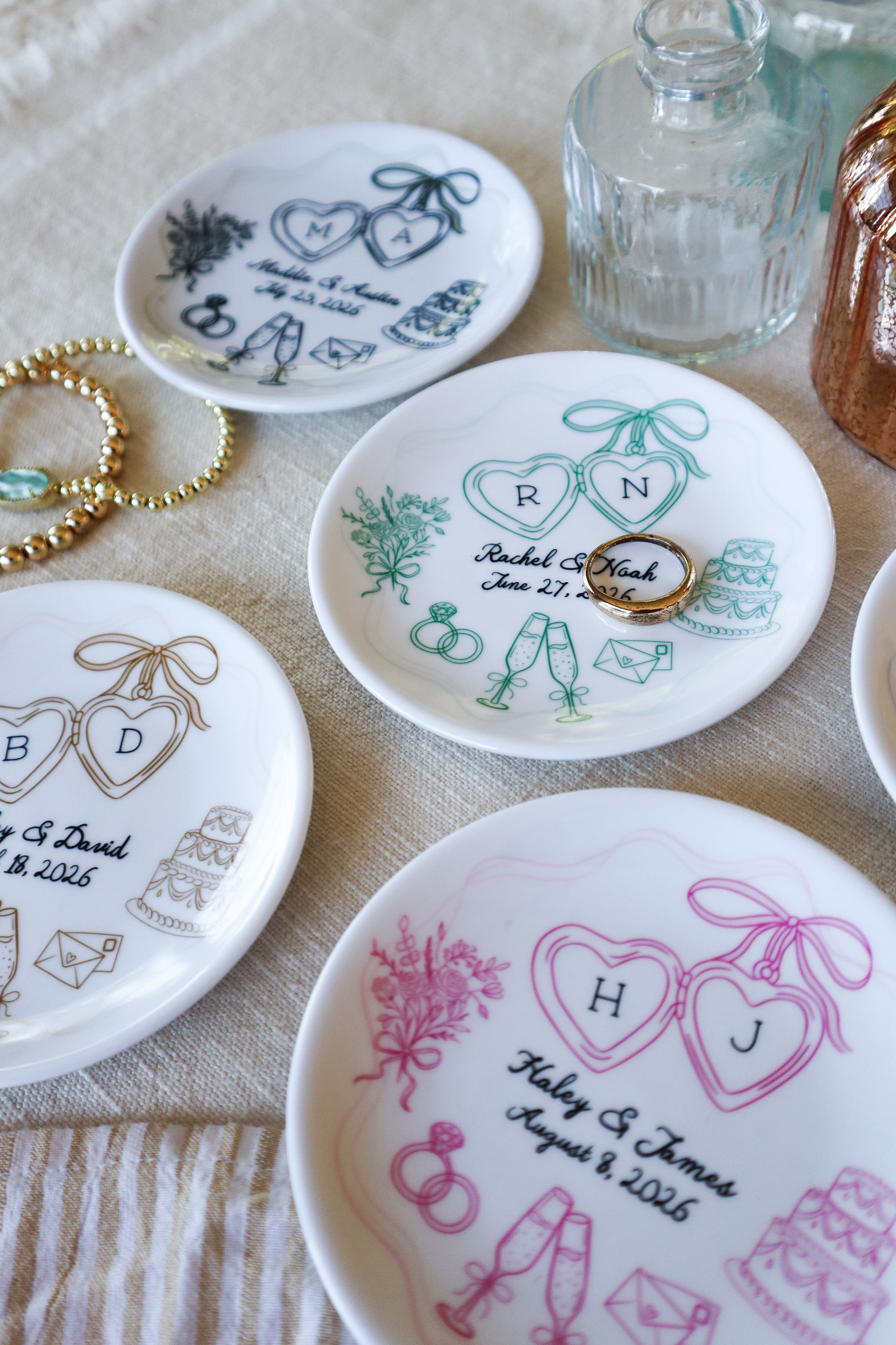 Personalized Ceramic Ring Dish, Hand-Drawn Wedding Engagement Gift