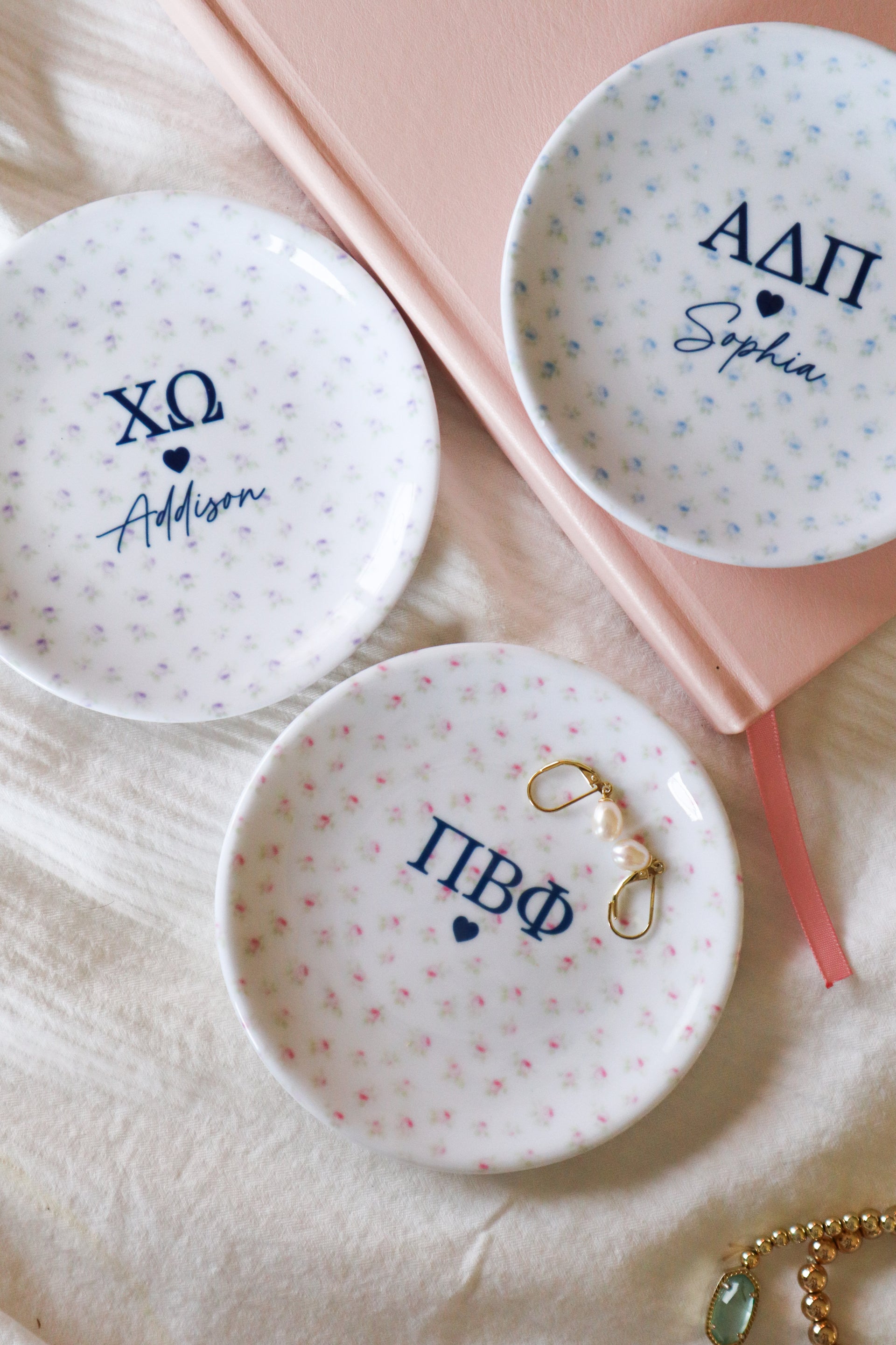 Personalized Sorority Jewelry Dish, Alpha Phi, Gamma Phi, Pi Phi, ChiO, TriDelt, Kappa, Theta, KD, DG, Alpha Chi, ADPi, Zeta