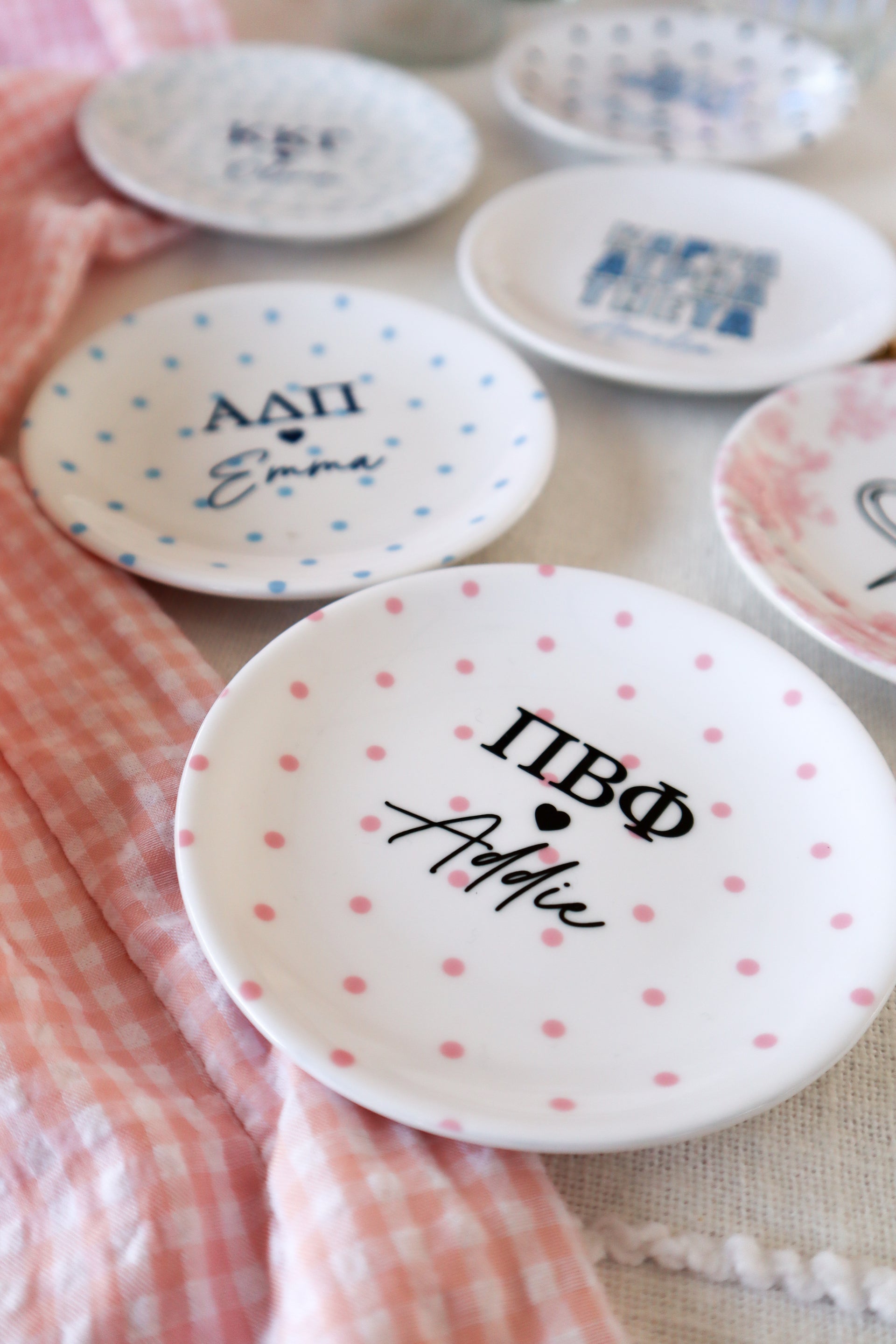 Polkadot Sorority Jewelry Dish, Alpha Phi, Gamma Phi, Pi Phi, ChiO, TriDelt, Kappa, Theta, KD, DG, Alpha Chi, ADPi, Zeta, PhiMu, DZ
