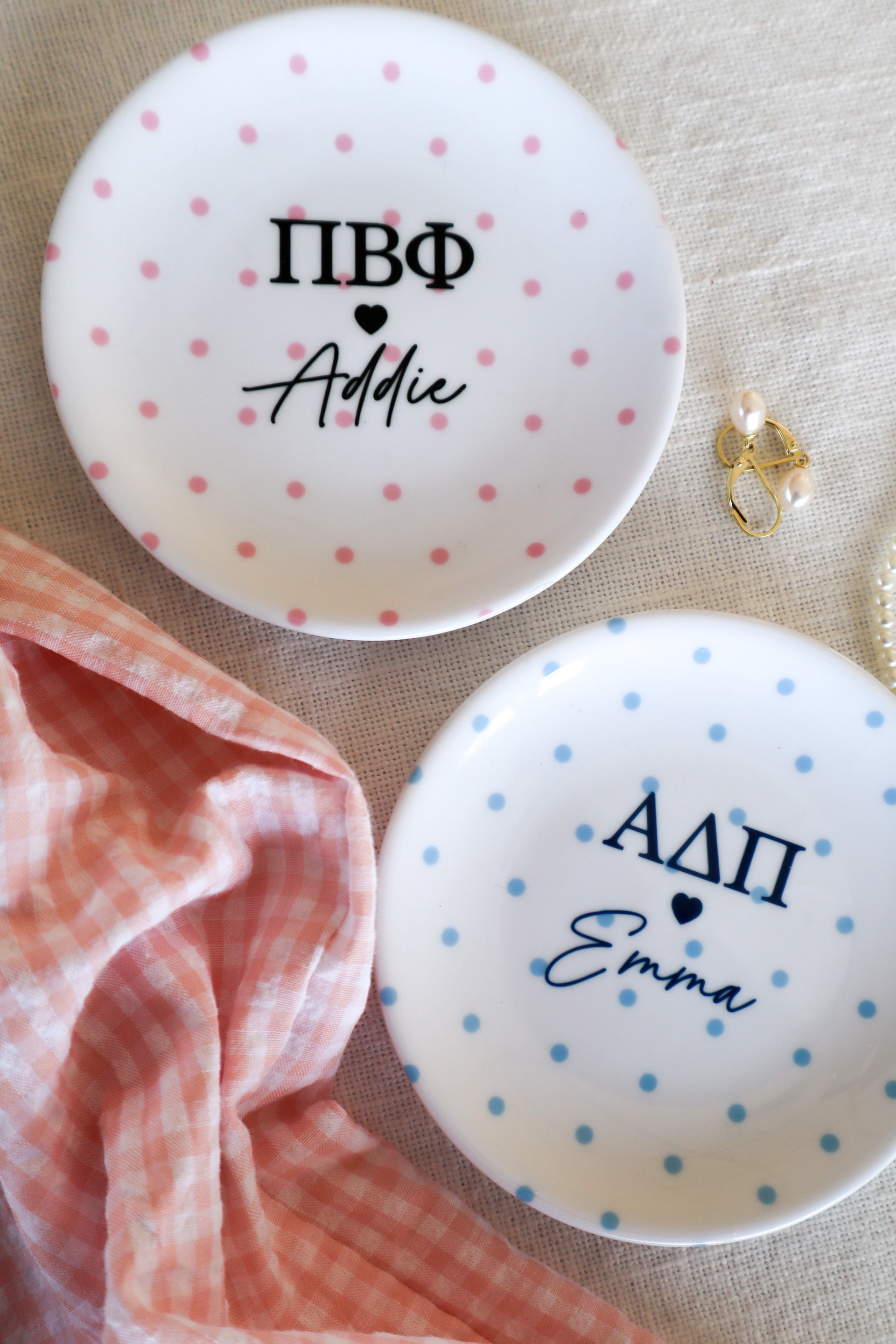 Polkadot Sorority Jewelry Dish, Alpha Phi, Gamma Phi, Pi Phi, ChiO, TriDelt, Kappa, Theta, KD, DG, Alpha Chi, ADPi, Zeta, PhiMu, DZ