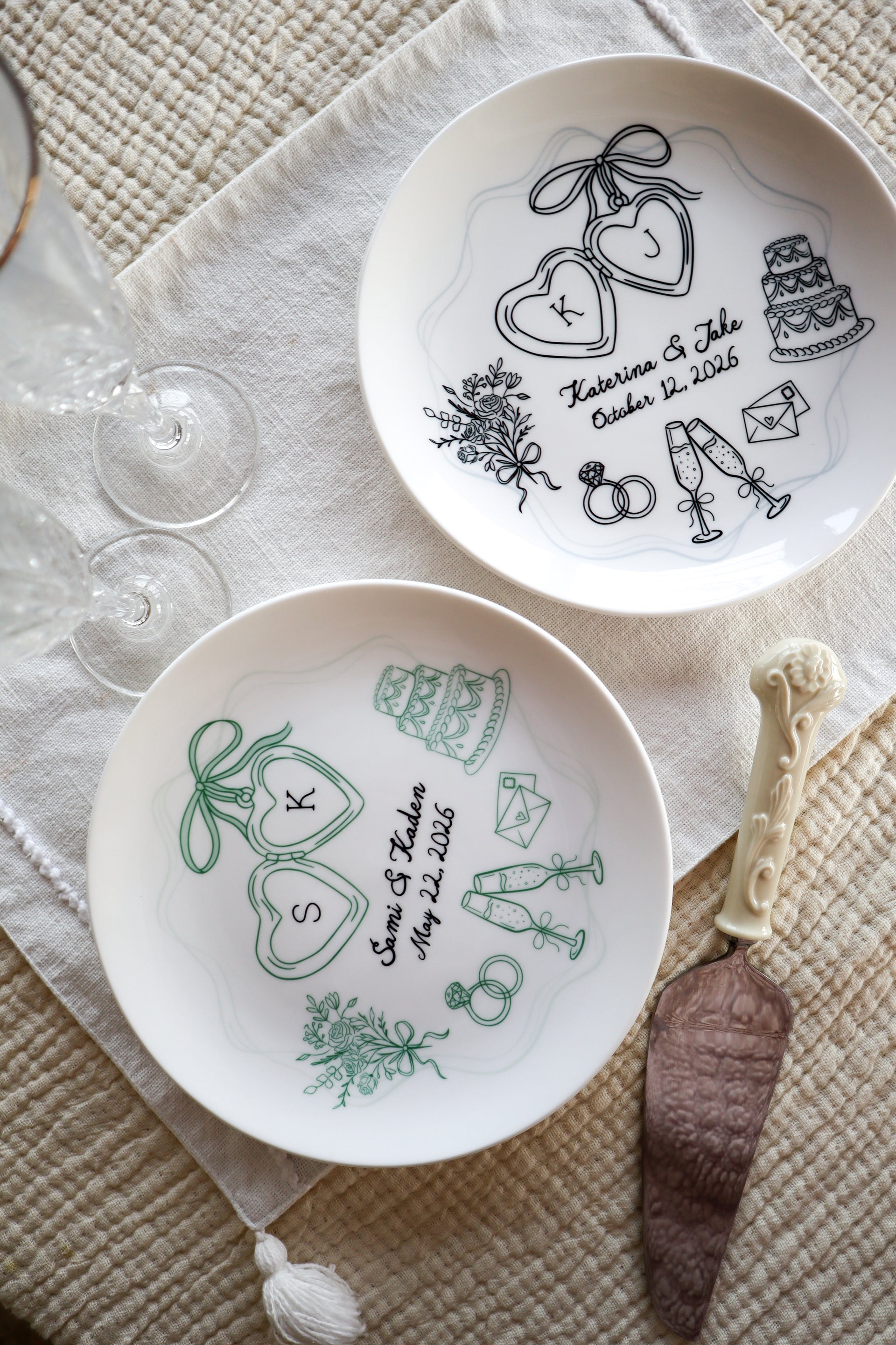 Personalized Ceramic Wedding Plate, Hand-Drawn Anniversary or Engagement Keepsake