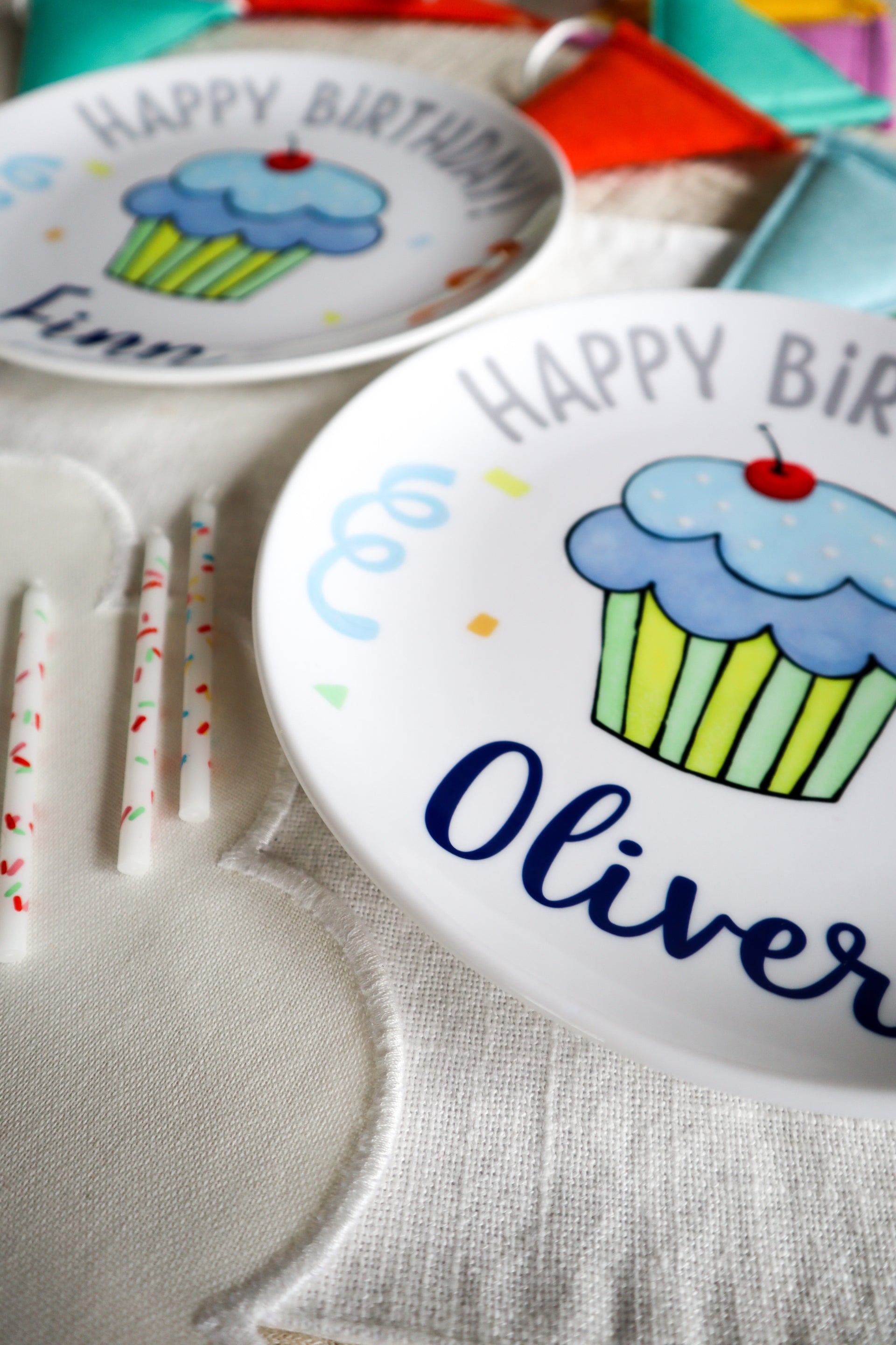 Personalized Birthday Plate - Blue Confetti Cupcake, Ceramic 1st Birthday Gift