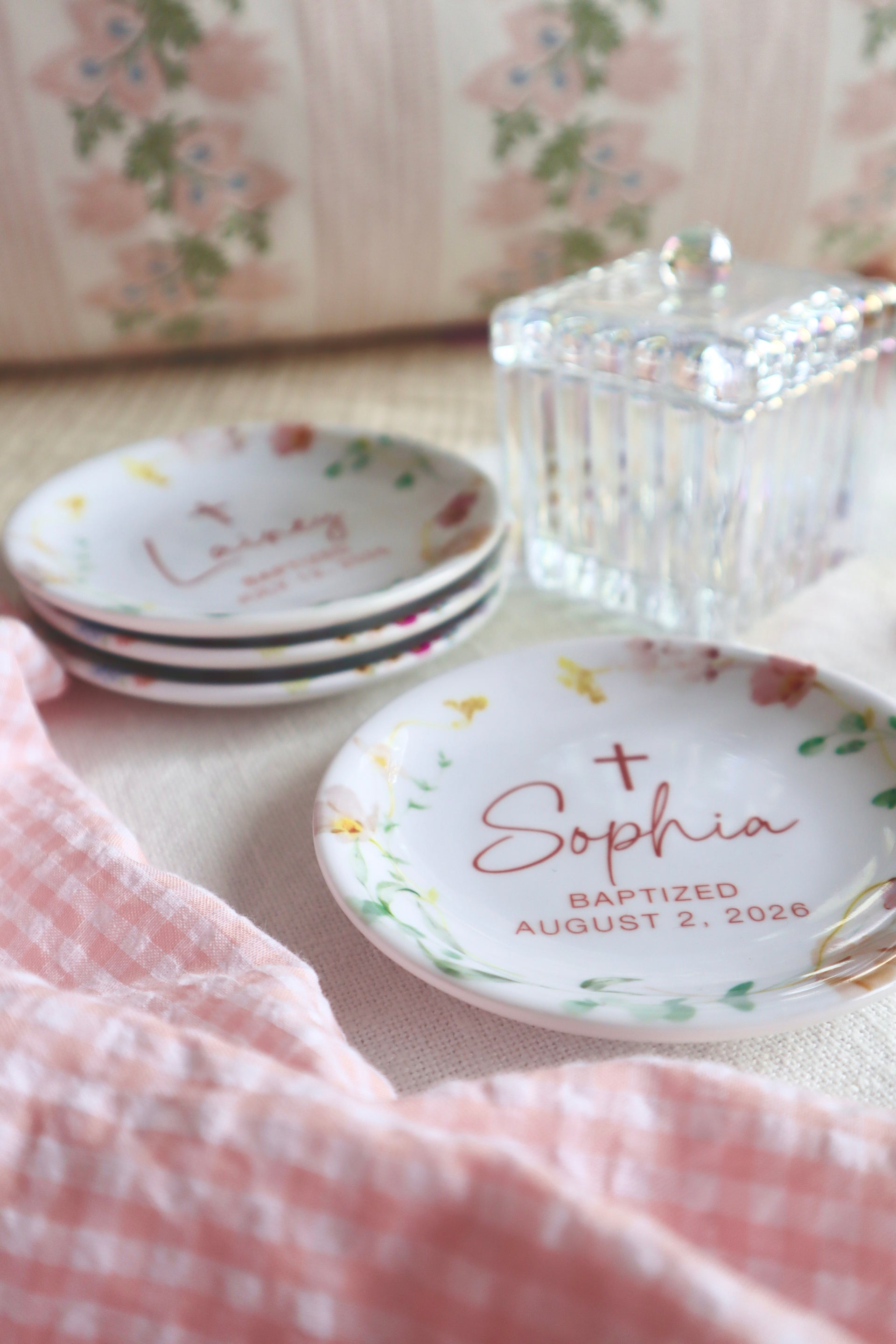 Custom Baptism Ring Dish, Personalized Christening Gift for Girls, Ceramic Blessing Keepsake, Baby Dedication Trinket Bowl, First Communion Gift, Goddaughter Gift from Godmother