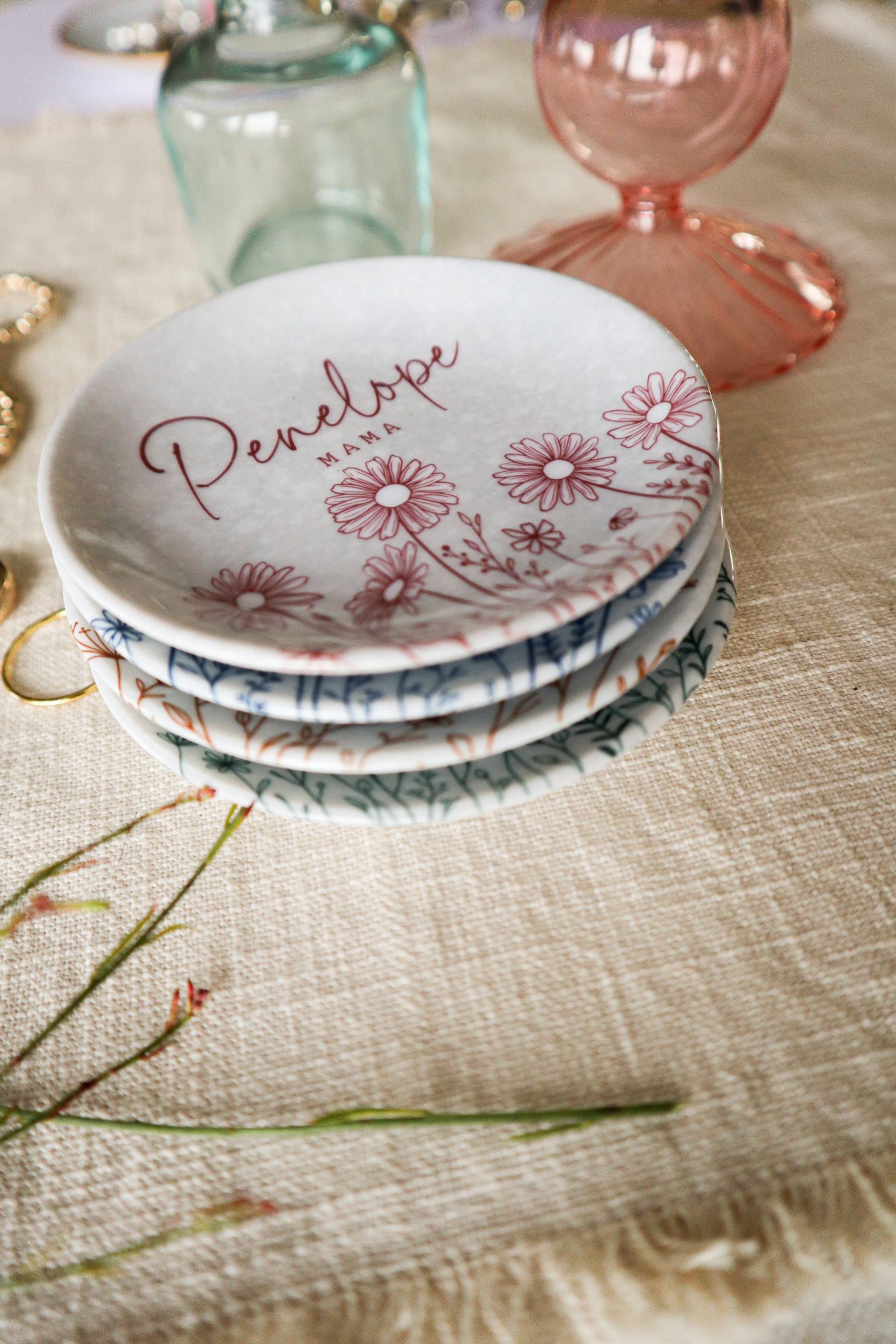 Personalized Wildflower Jewelry Dish, Custom Ceramic Ring Dish, Bridesmaid Gift