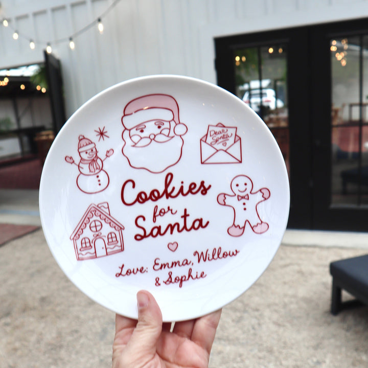 Pink and maroom cokkies for Santa plate. Round ceramic personalized with names