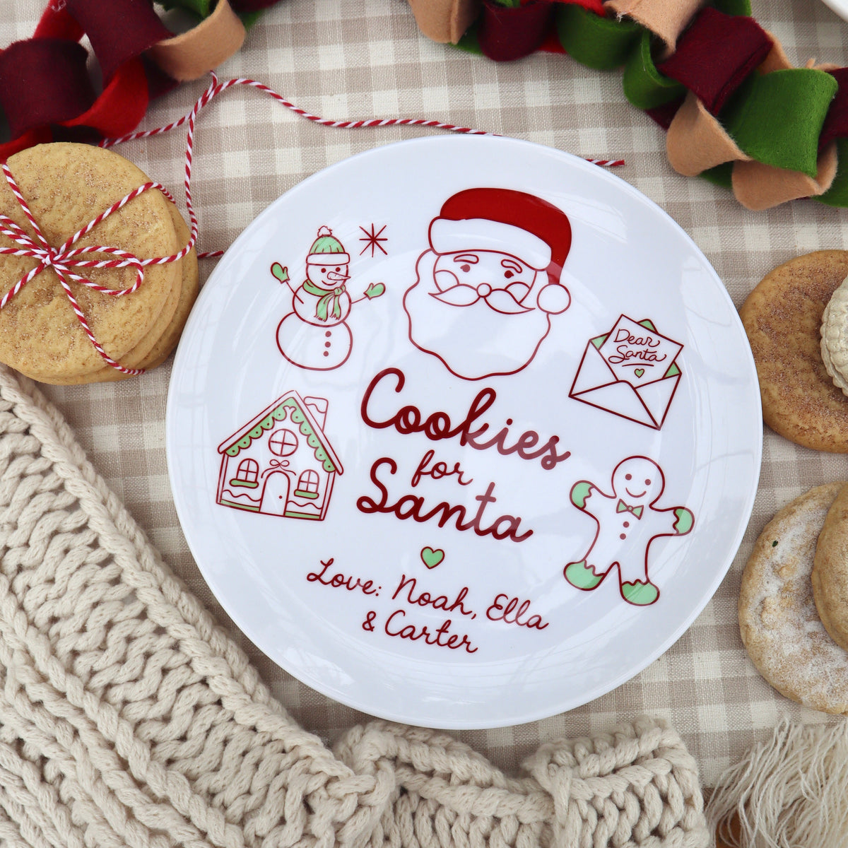 Cookies for Santa hand drawn images aound edge of plate. text in center
