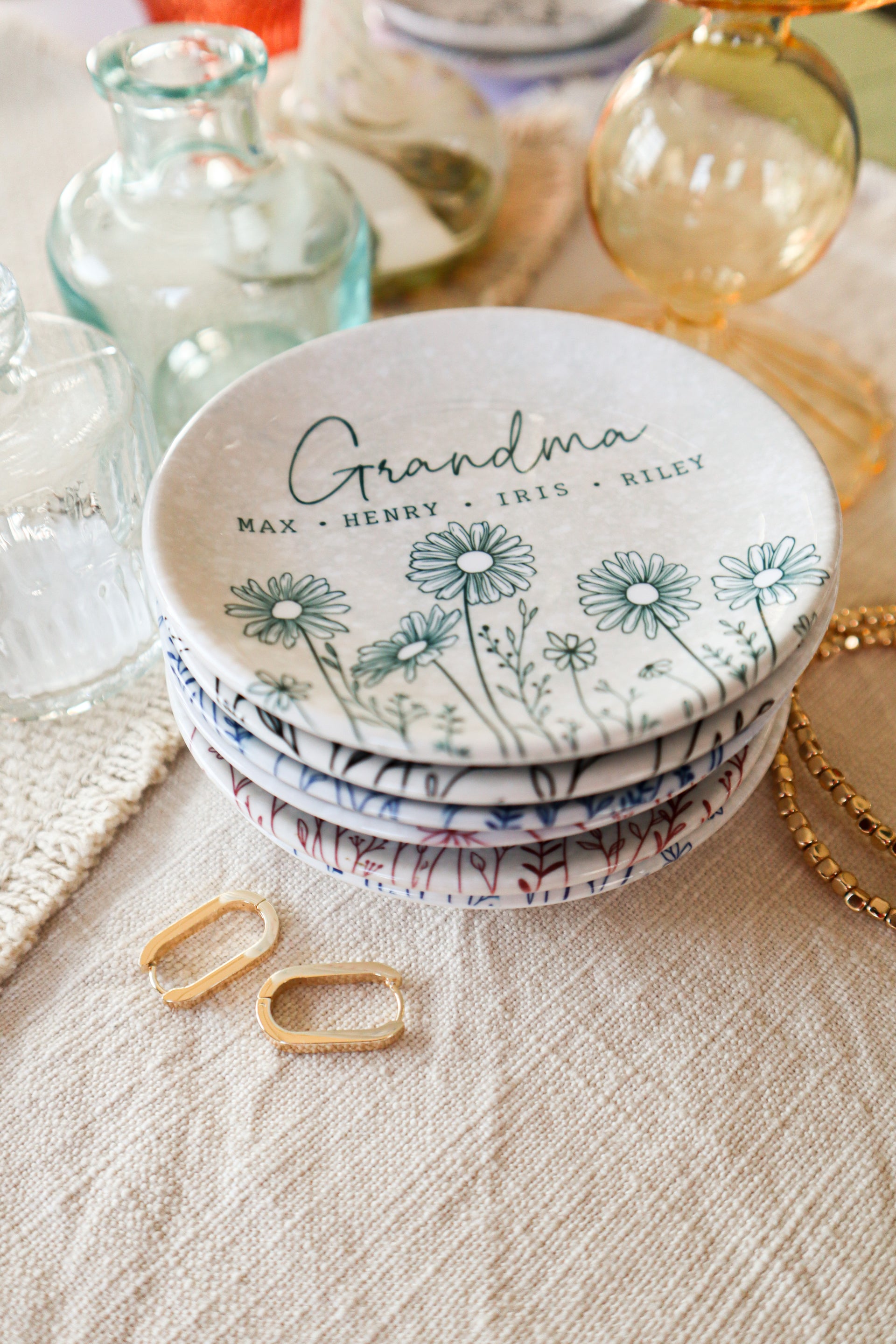 Personalized Ceramic Ring Dish • Wildflower Jewelry Holder, Gift for Mom