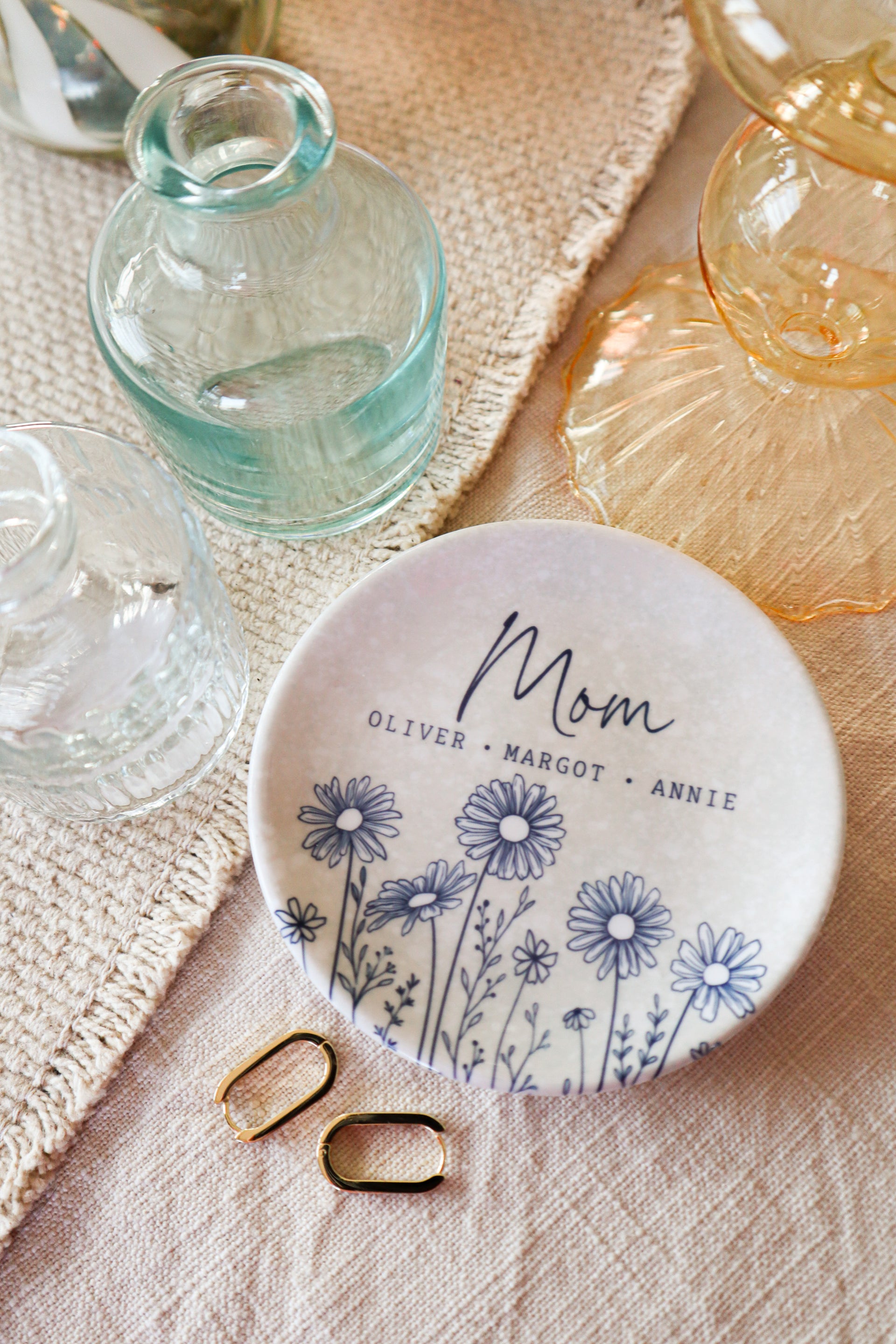 Personalized Ceramic Ring Dish • Wildflower Jewelry Holder, Gift for Mom