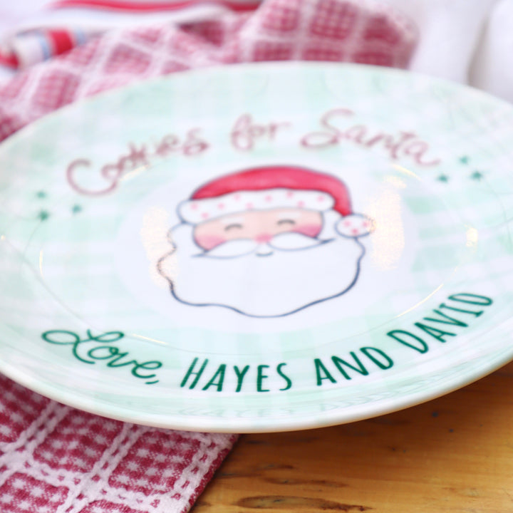 Santa Cookie plate side view. Ceramic plate red and green