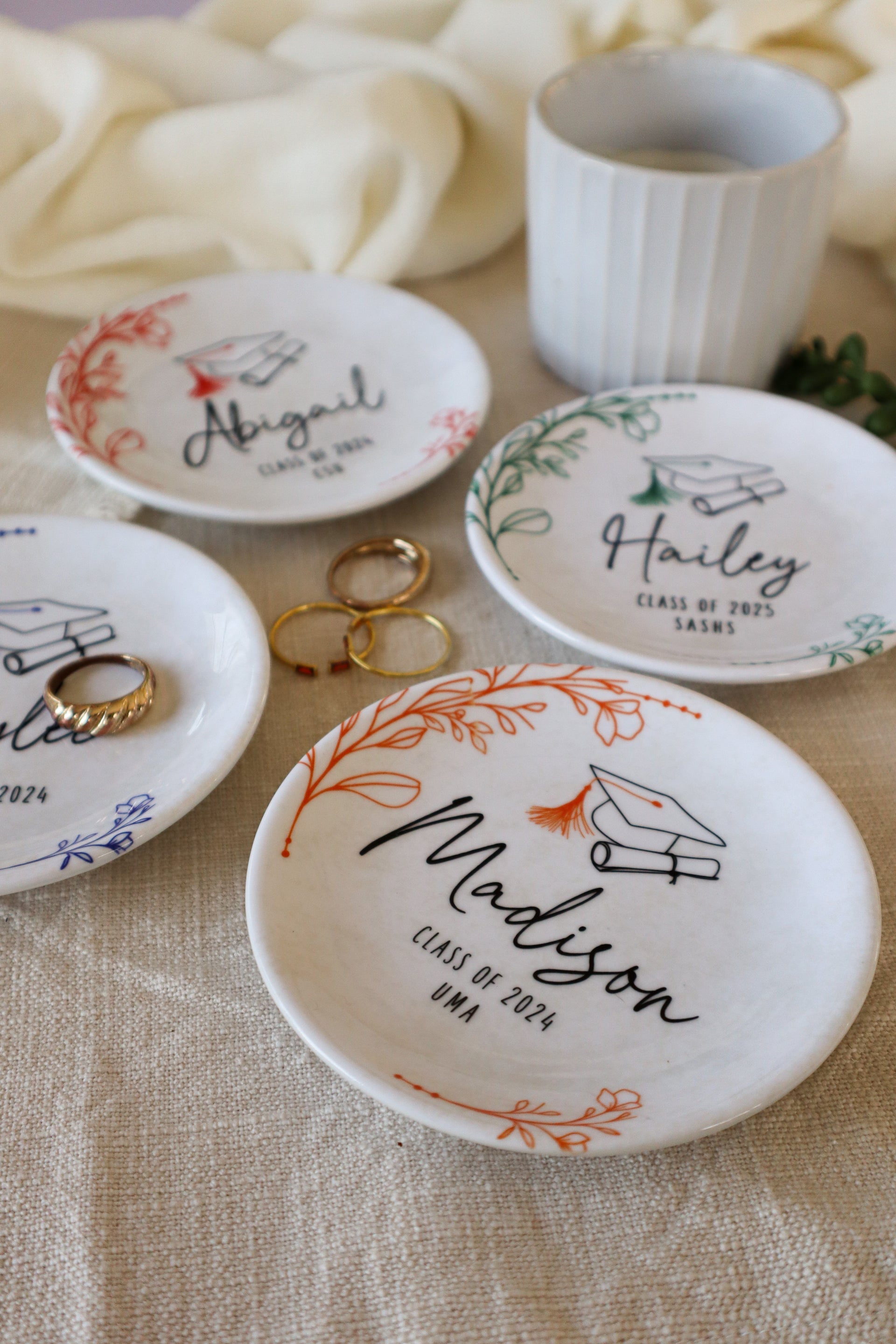 Personalized Graduation Jewelry Dish, Handmade Ceramic Ring Dish