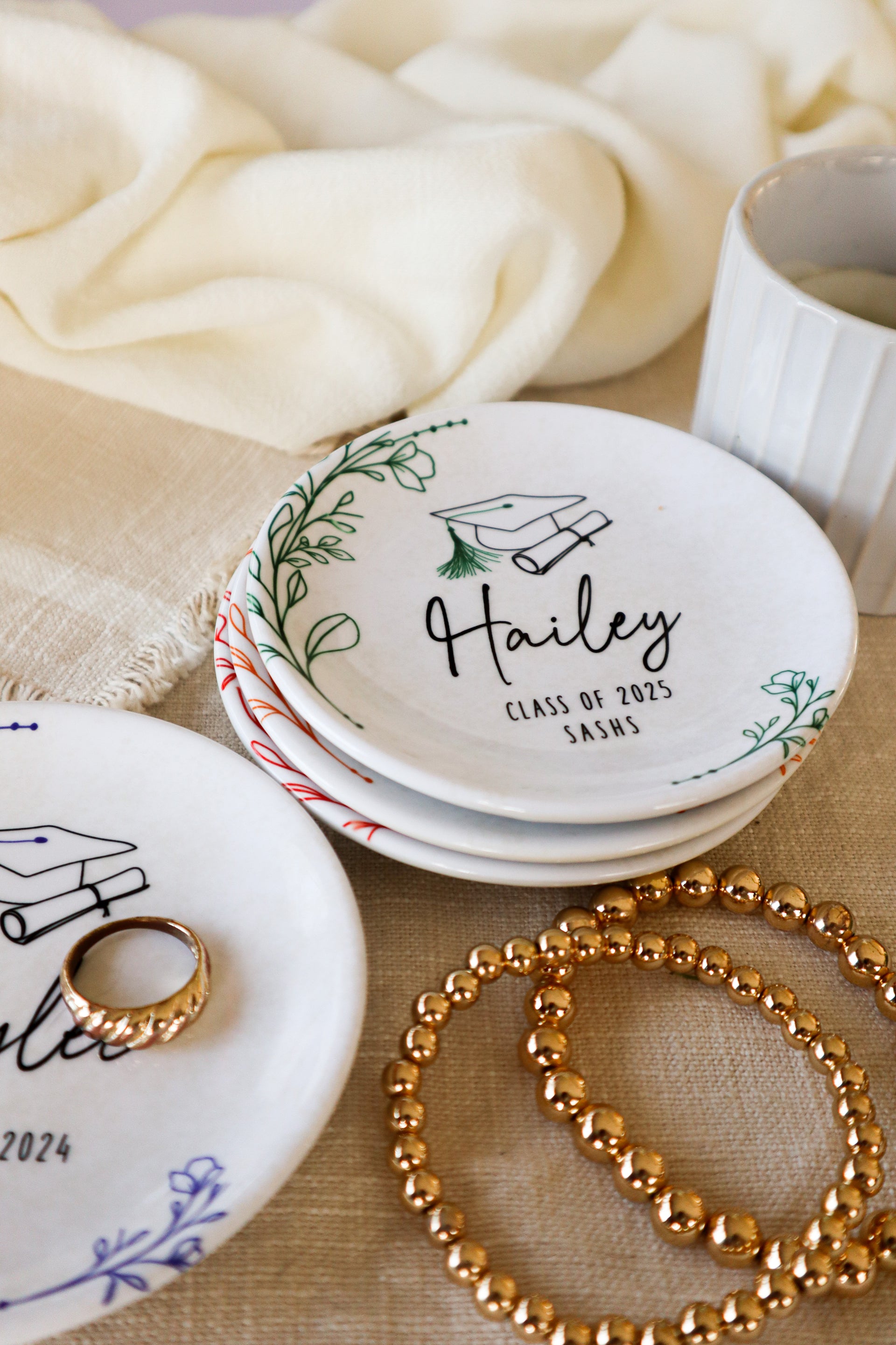 Personalized Graduation Jewelry Dish, Handmade Ceramic Ring Dish