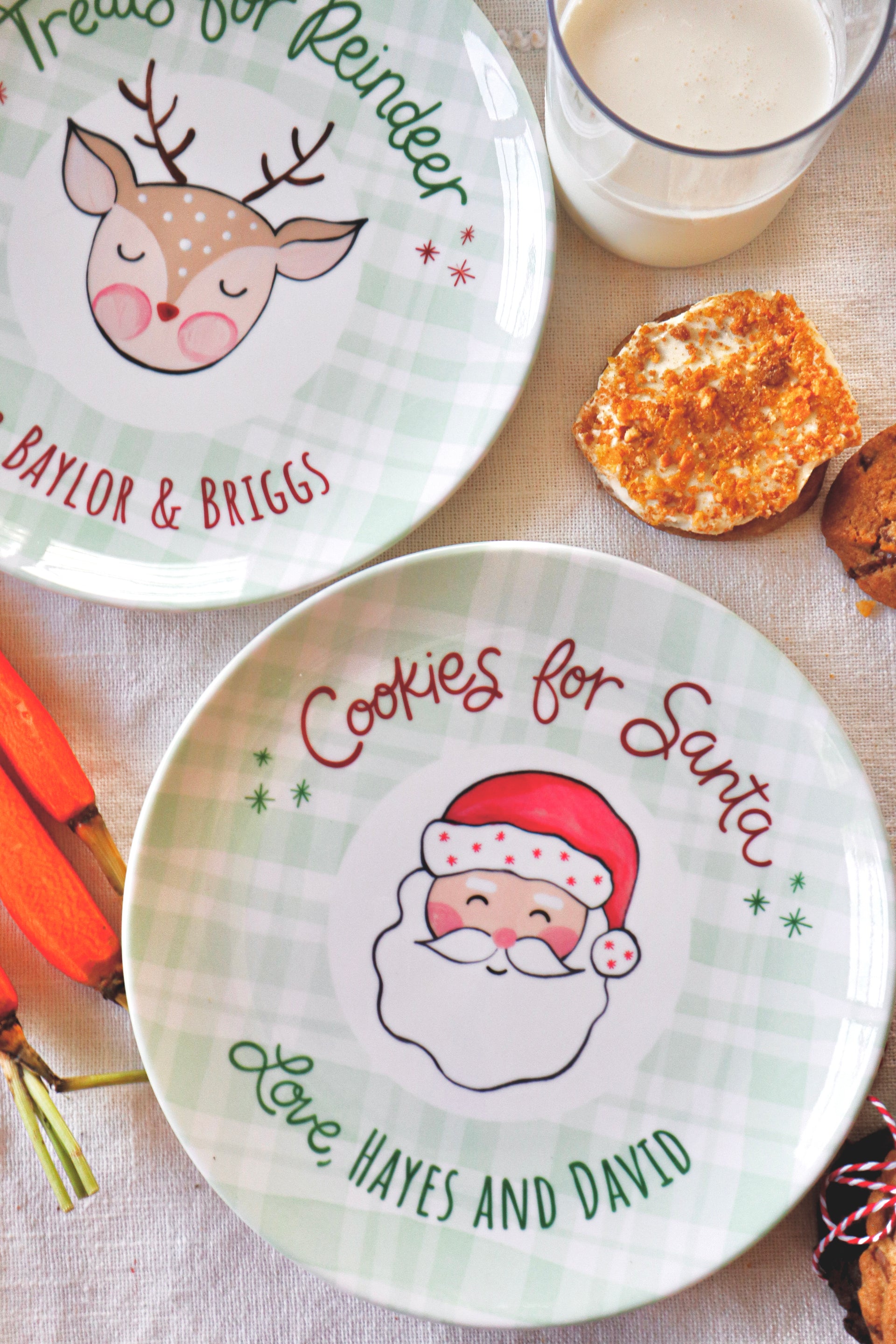 Ceramic Personalized Santa Cookie & Reindeer Plate Set, Christmas Tradition