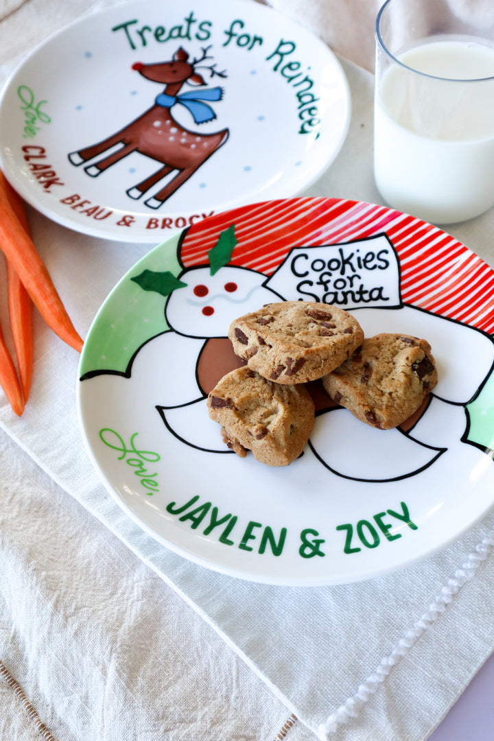 Ceramic plate with cookies. reindeer plate with carrots. Cookies for Santa tag