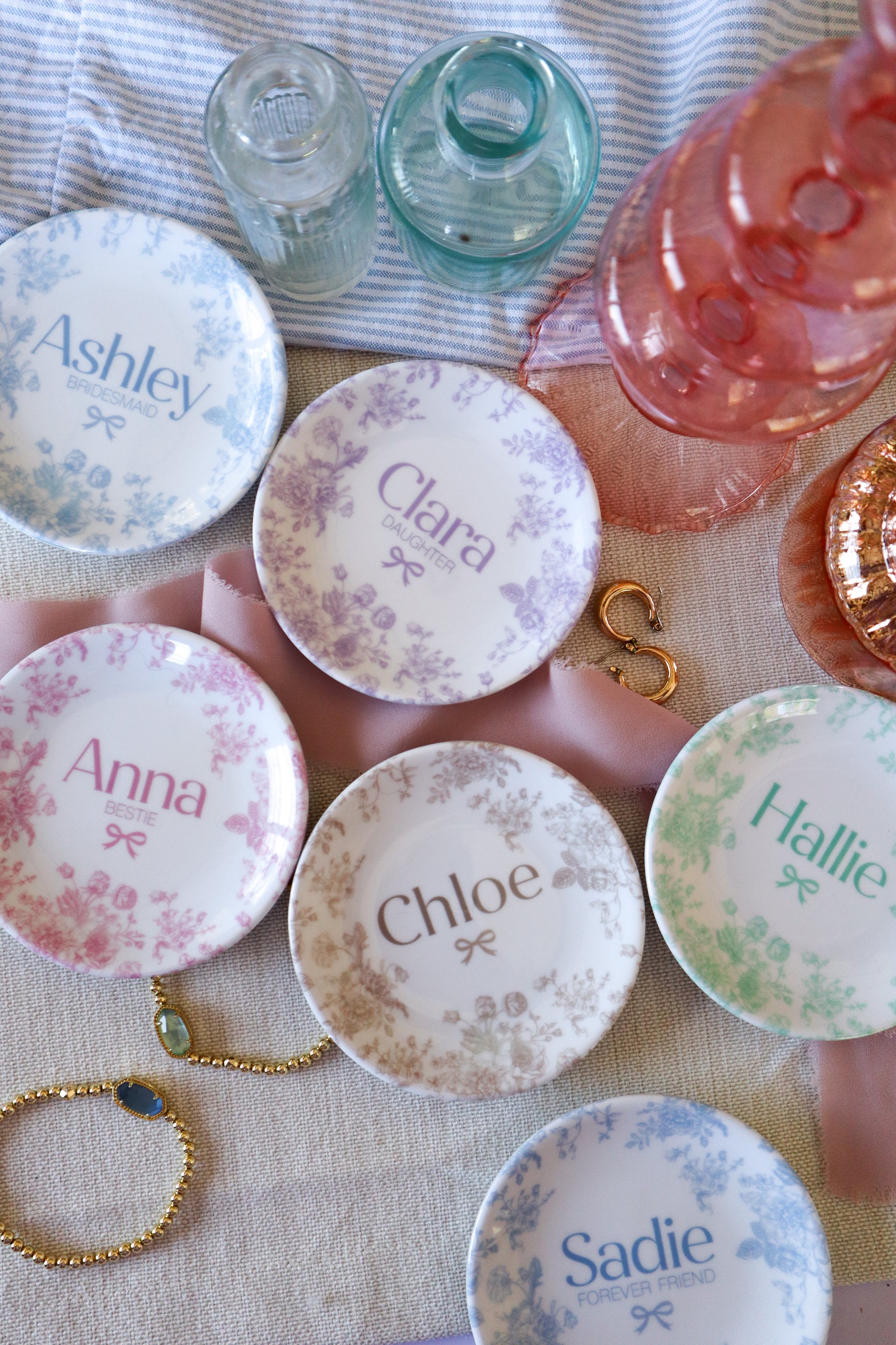 Love Shack Jewelry Dish with Coquette Bow, Personalized Ceramic Name Ring Dish