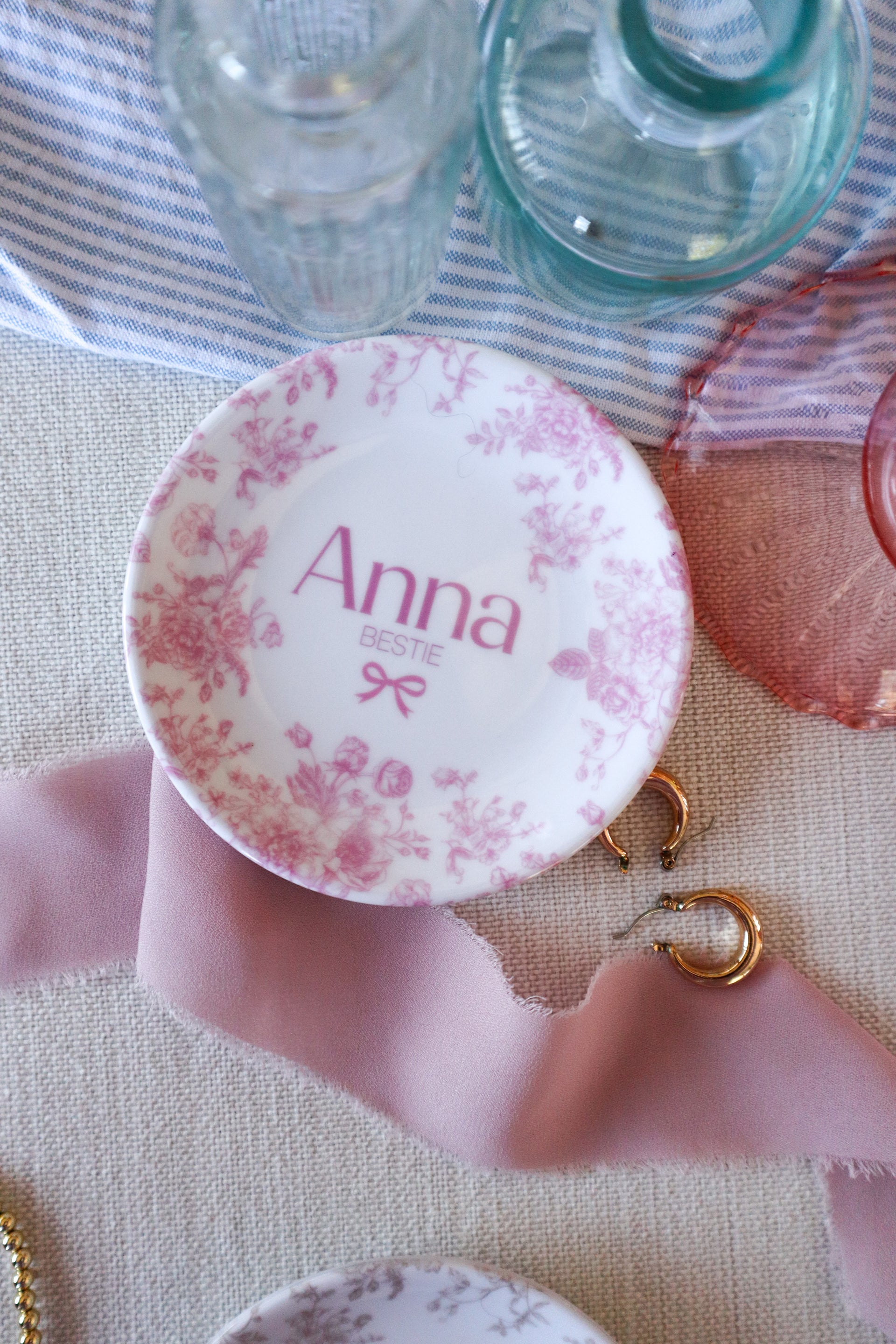 Love Shack Jewelry Dish with Coquette Bow, Personalized Ceramic Name Ring Dish