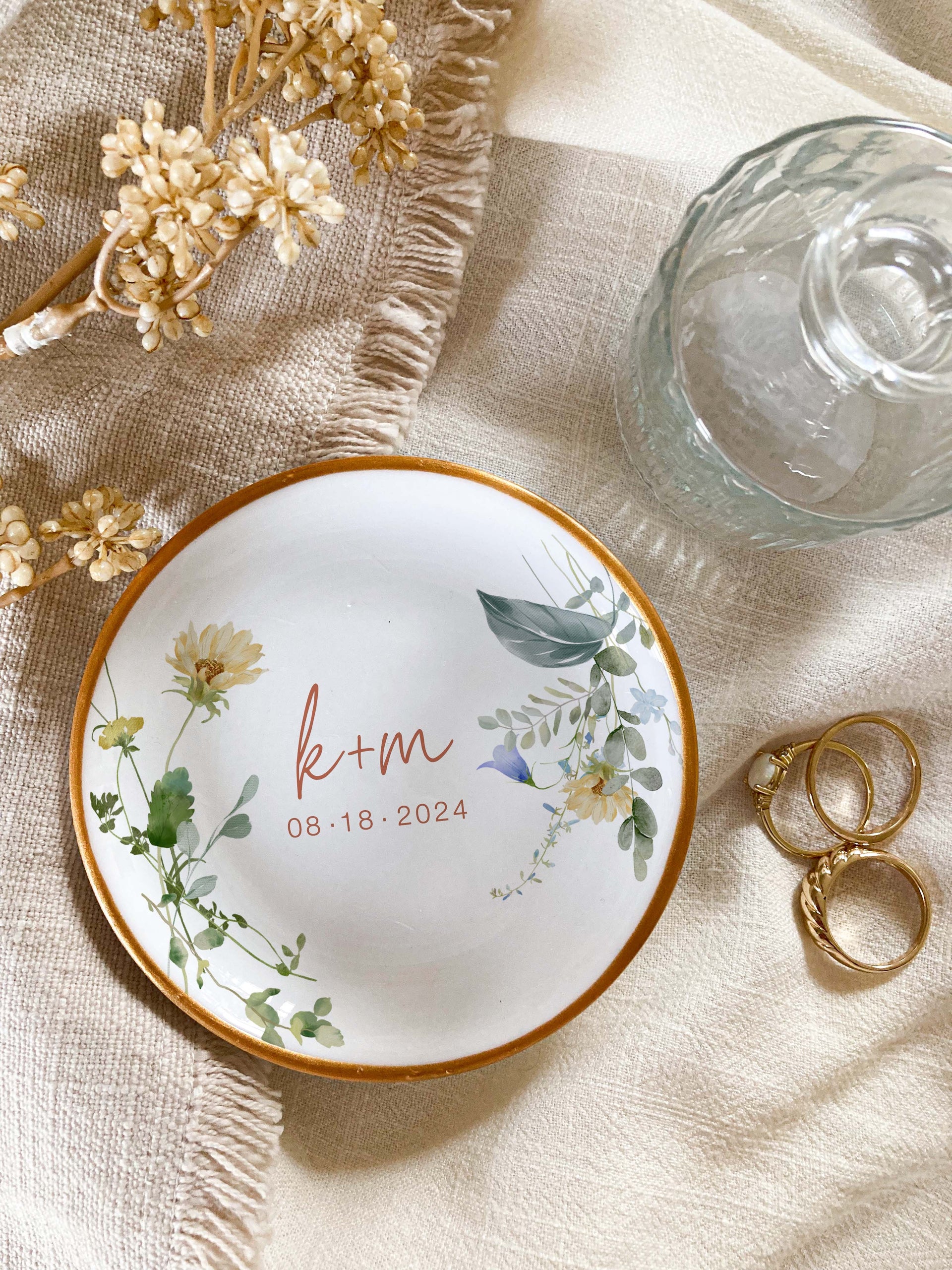 Custom Wildflower Ring Dish: Personalized Ceramic Engagement Gift